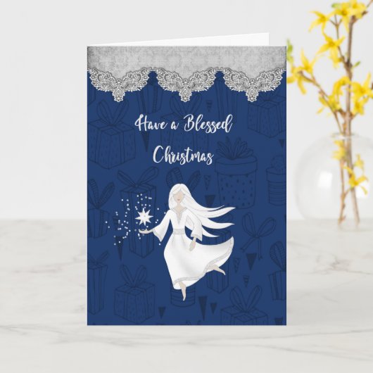 Kerstreligieuze Kaart met Angel (Gele Bloem)