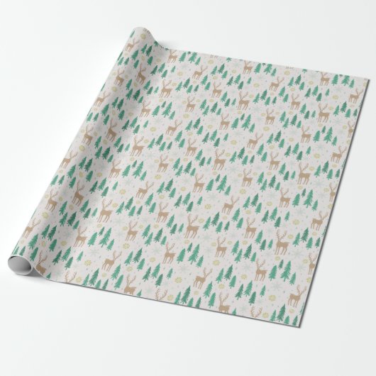Kerstrender in het Evergreen Winter Forest Cadeaupapier (Uitgerold)