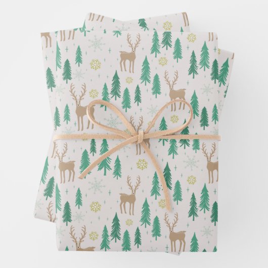 Kerstrender in het Evergreen Winter Forest Inpakpapier Vel (In situ)