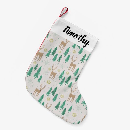 Kerstrender in het Evergreen Winter Forest Kleine Kerstsok (Voorkant (Hangend))