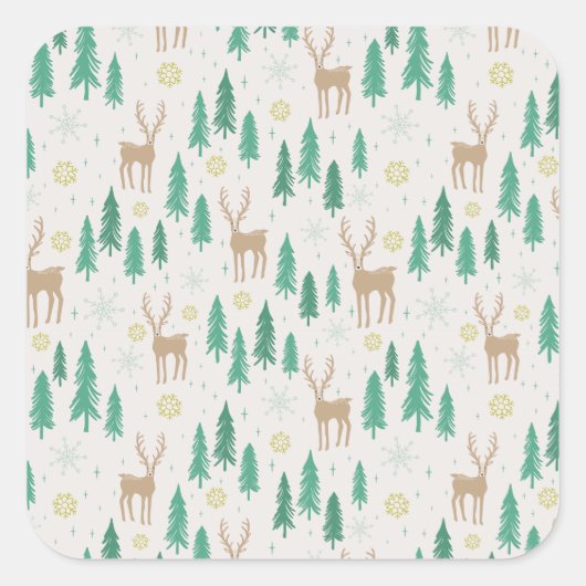 Kerstrender in het Evergreen Winter Forest Vierkante Sticker (Voorkant)