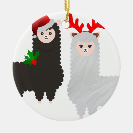 kerstrendier alpacas keramisch ornament (Voorkant)