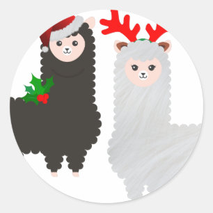 kerstrendier alpacas ronde sticker