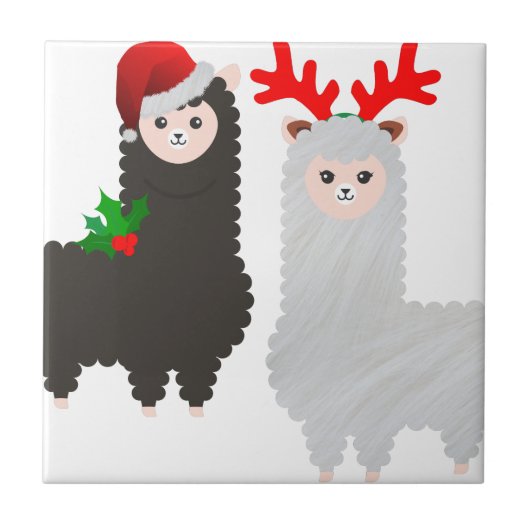kerstrendier alpacas tegeltje (Voorkant)