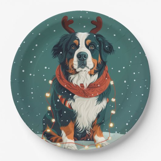 Kerstrendier Berner Sennenhond Papieren Bordje (Voorkant)