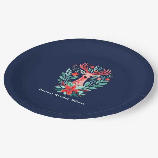 Kerstrendier Bloemen Blauw Vakantiepapier Bord (Gekanteld)