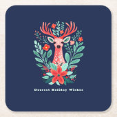 Kerstrendier Bloemen Blauwe Vakantie Kartonnen Onderzetters (Voorkant)