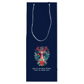 Kerstrendier Bloemen Blauwe Vakantie Wijn Cadeautas (Achterkant)