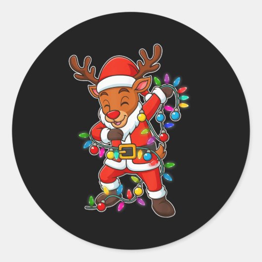 Kerstrendier Dabbing Lights Santa Xmas voor mij Ronde Sticker (Voorkant)