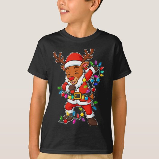 Kerstrendier Dabbing Lights Santa Xmas voor mij T-shirt (Voorkant)