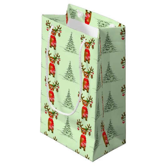 kerstrendier en pijnbomen klein cadeauzakje (Voorkant Gekanteld)