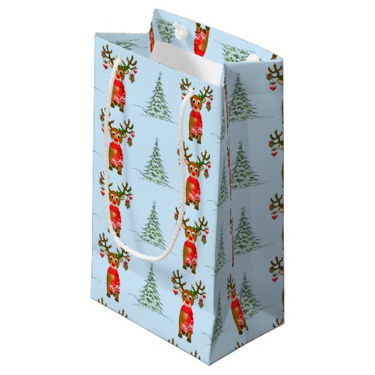 kerstrendier en pijnbomen klein cadeauzakje (Voorkant Gekanteld)