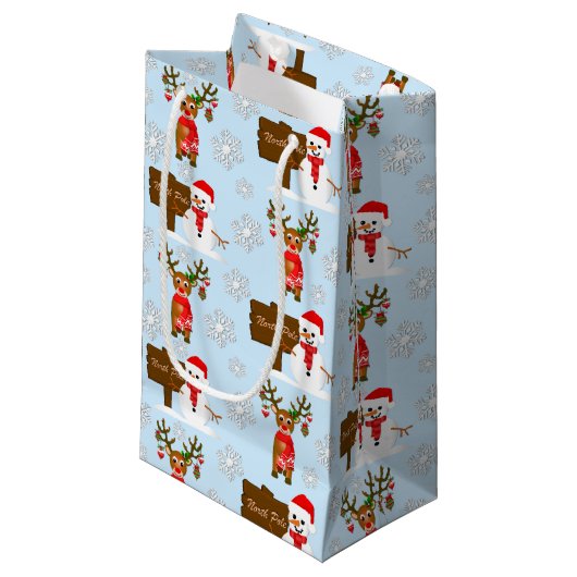 Kerstrendier en sneeuwmannen klein cadeauzakje (Voorkant Gekanteld)