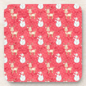 Kerstrendier en Snowmen - rood Bier Onderzetter (Voorkant)