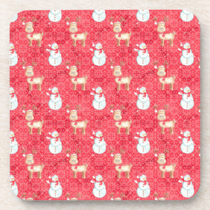 Kerstrendier en Snowmen - rood Bier Onderzetter