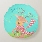 Kerstrendier gepersonaliseerd kind rond kussen (Voorkant)