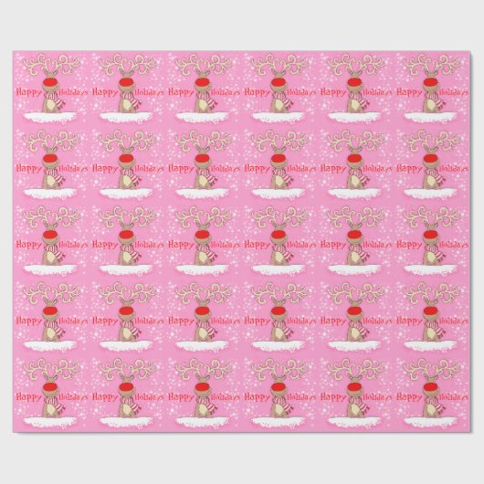 Kerstrendier in de sneeuw roze vakantie wrap cadeaupapier (Vlak)