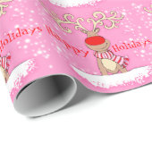 Kerstrendier in de sneeuw roze vakantie wrap cadeaupapier (Rol Hoek)