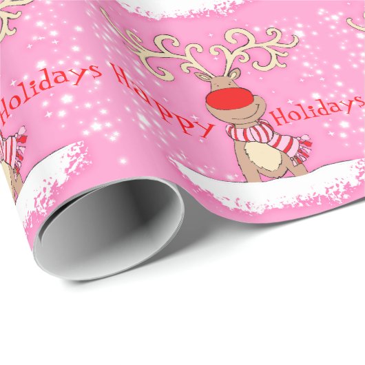 Kerstrendier in de sneeuw roze vakantie wrap cadeaupapier (Rol Hoek)