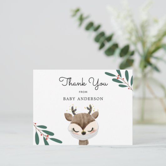Kerstrendier in masker Baby shower Dank u Briefkaart (Staand voorkant)