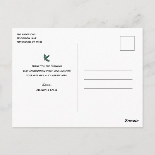 Kerstrendier in masker Baby shower Dank u Briefkaart (Achterkant)