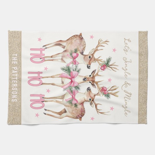 Kerstrendier Jingle & Mingle gepersonaliseerd Theedoek (Horizontaal)