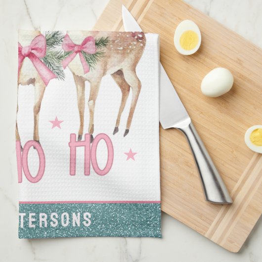 Kerstrendier Jingle & Mingle gepersonaliseerd Theedoek (Quarter Fold)