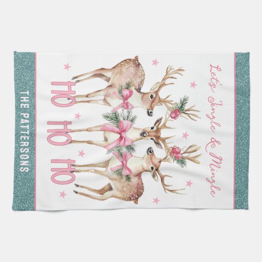Kerstrendier Jingle & Mingle gepersonaliseerd Theedoek (Horizontaal)