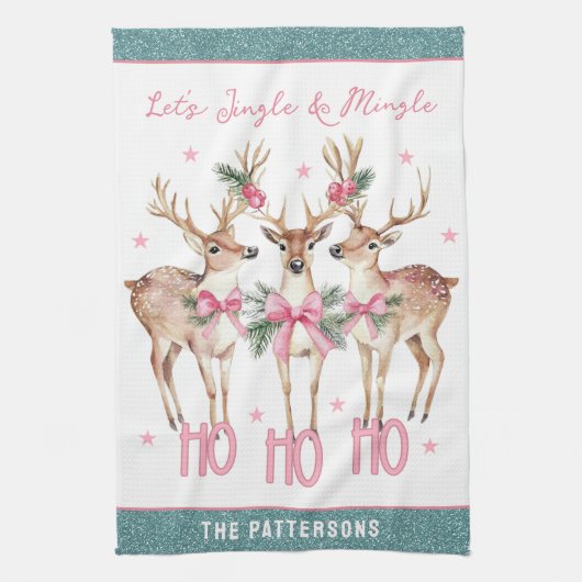 Kerstrendier Jingle & Mingle gepersonaliseerd Theedoek (Verticaal)