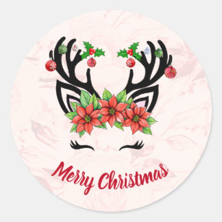 Kerstrendier met bloemenachtergrond Sticker