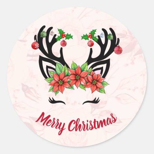 Kerstrendier met bloemenachtergrond Sticker (Voorkant)