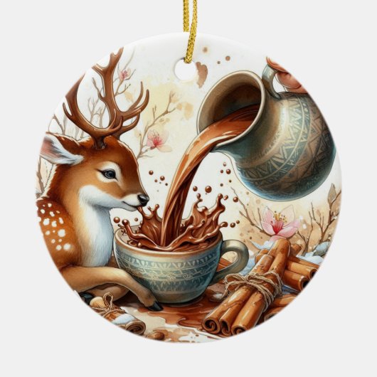 Kerstrendier met chocolade keramisch ornament (Voorkant)
