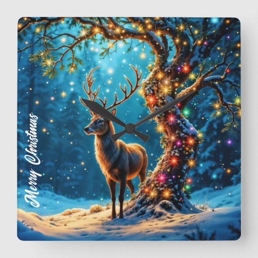 Kerstrendier Noordpool fantasiekunst Vierkante Klok (Voorkant)