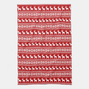 Kerstrendier Snowflake Red Theedoek