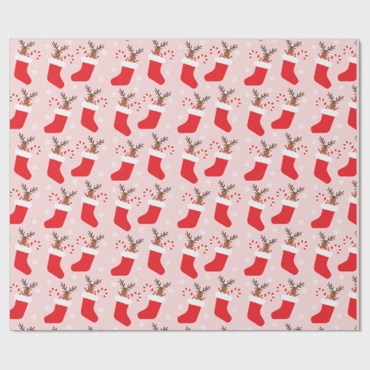 Kerstrendier Stocking Pattern Red White Cadeaupapier (Vlak)