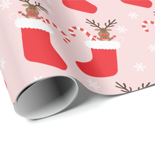 Kerstrendier Stocking Pattern Red White Cadeaupapier (Rol Hoek)