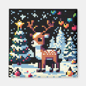 Kerstrendier Winter Wonderland Pixel Art Magneet (Voorkant)