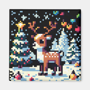 Kerstrendier Winter Wonderland Pixel Art Magneet