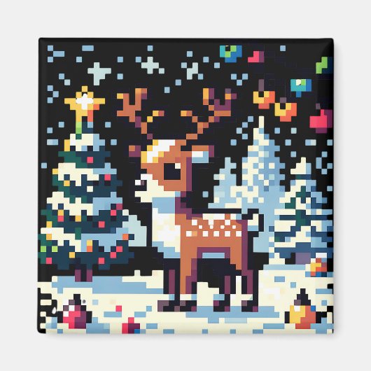 Kerstrendier Winter Wonderland Pixel Art Magneet (Voorkant)