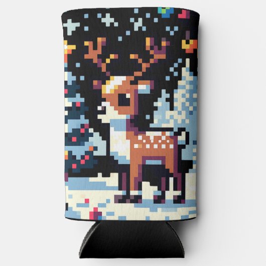 Kerstrendier Winter Wonderland Pixel Art Seltzer Blikjeskoeler (Voorkant)