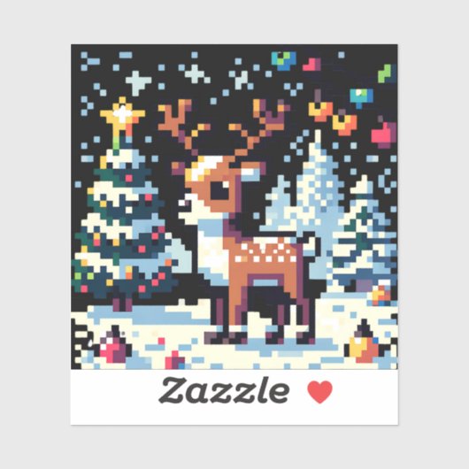 Kerstrendier Winter Wonderland Pixel Art Sticker (Vel)