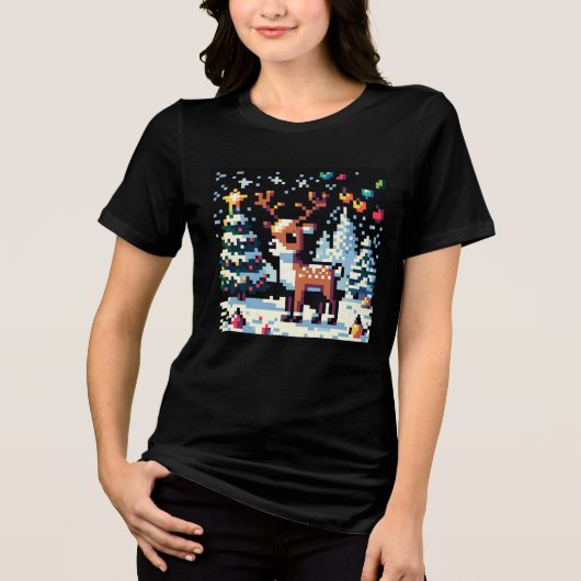 Kerstrendier Winter Wonderland Pixel Art Tri-Blend Shirt (Voorkant)