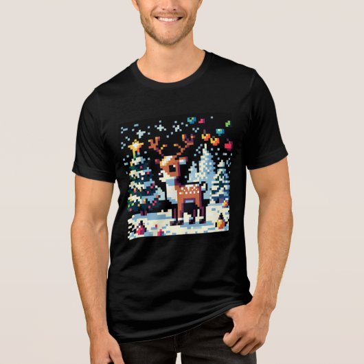 Kerstrendier Winter Wonderland Pixel Art Tri-Blend Shirt (Voorkant)