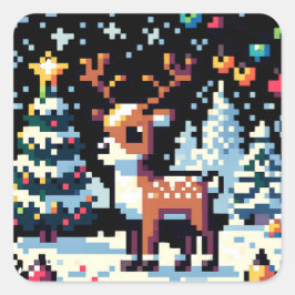 Kerstrendier Winter Wonderland Pixel Art Vierkante Sticker