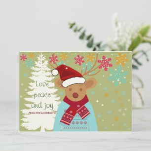 Kerstrendierboom sneeuw  rood rood feestdagenkaart