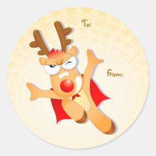 kerstrendiercadeau label rond sticker