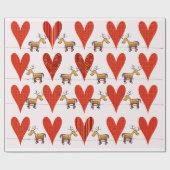 Kerstrendieren en hart cadeaupapier (Vlak)