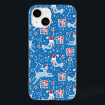 Kerstrendieren en hoesje van zingende vogels<br><div class="desc">Blauw rood en wit kerstpatroon hoesje,  met schattige vogels die zingen en die door Sarah Trett over geschenken in de sneeuw springen.</div>