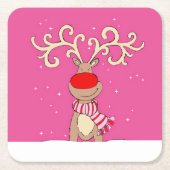 kerstrendieren grote geweien roze onderzetters (Voorkant)