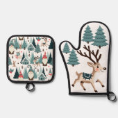 Kerstrendieren & kabouters ovenwant & pannenlap set (Voorkant)